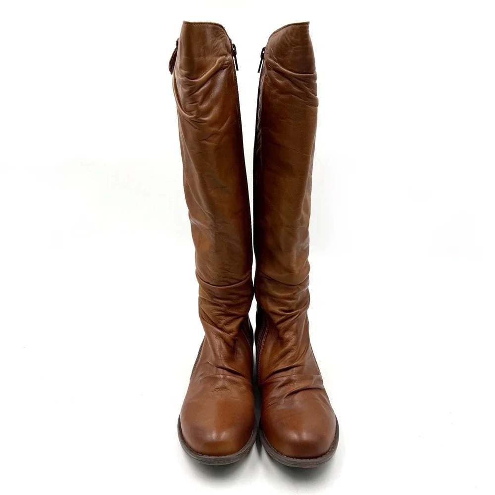 Miz Mooz LORE Leather Boots Tan Brown Brandy Knee High Flat Size 7.5 Women's‎